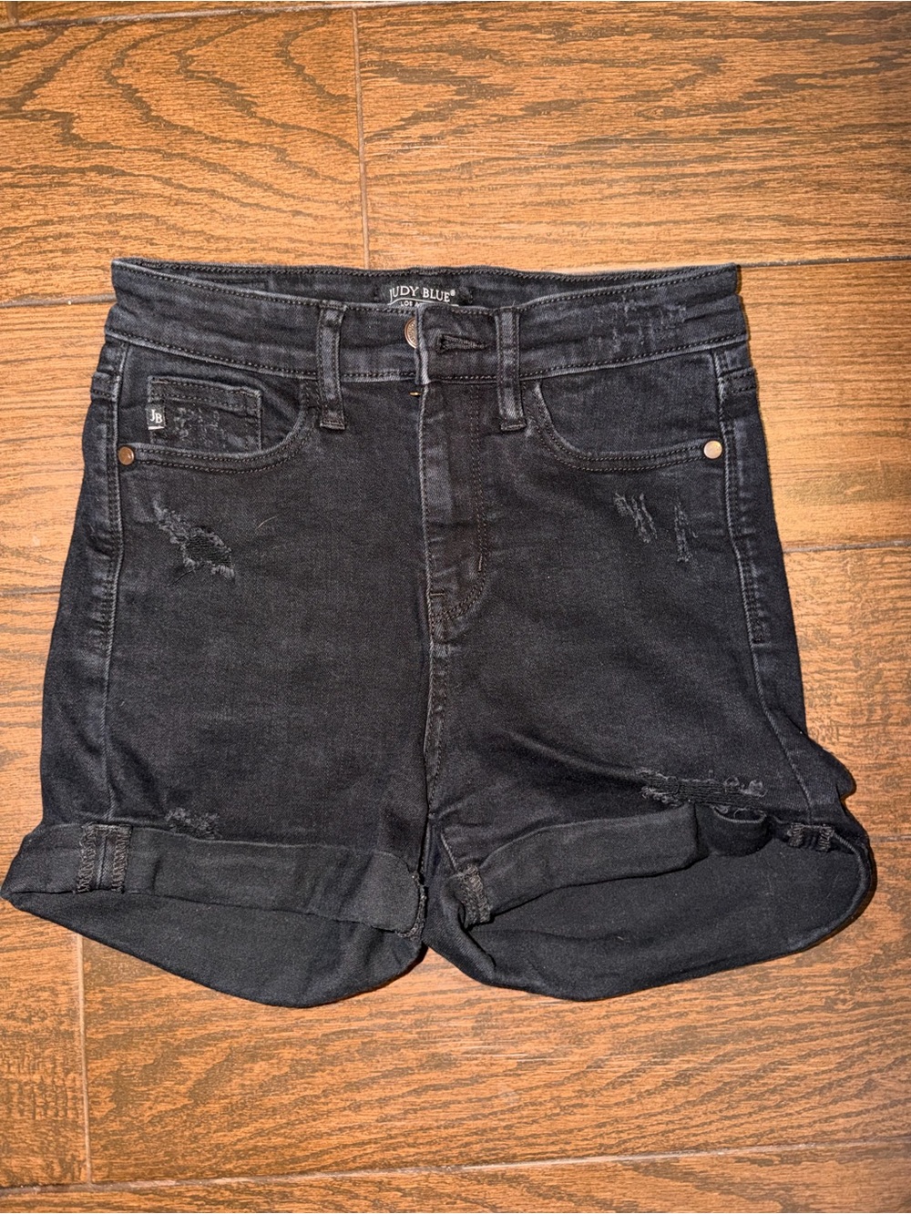 Judy Blue Black High-Waist Distressed Rolled Cuff Shorts